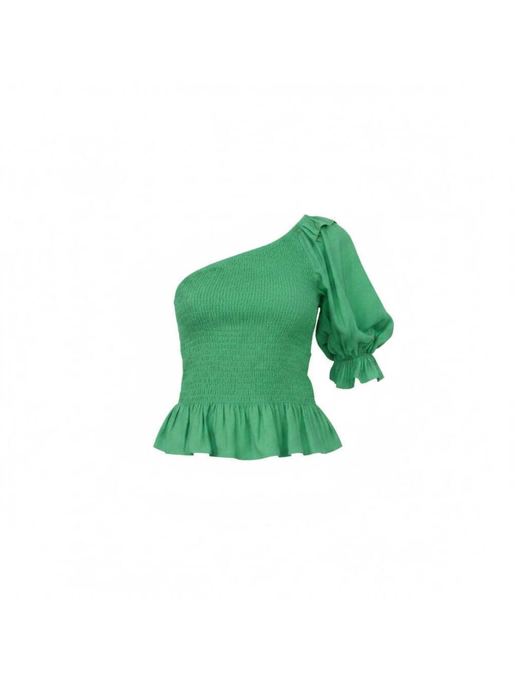 Vine & Love-one shoulder green smock ruffle peplum stretchy top NWT